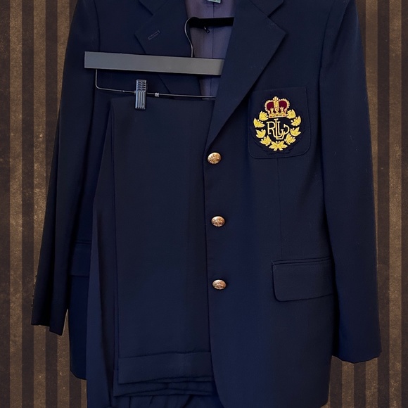 LAUREN - RALPH LAUREN Navy Blue, 3 Button, Crested Blazer, 12P, 100% PURE WOOL - Picture 14 of 16